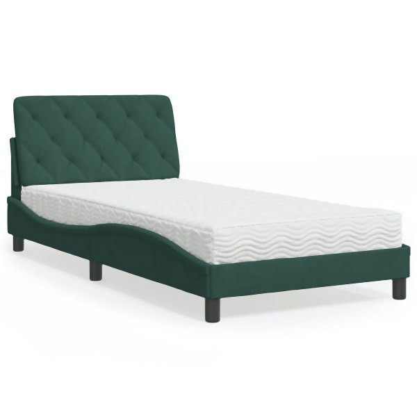 vidaXL Bett mit Matratze Dunkelgrün 100x200 cm Samt, 3208643