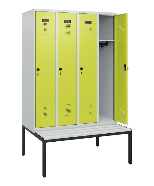 C+P Spind Evolo PLUS, 4 Abteile, 1950x1200x815mm, 7035/0024, Drehriegel, Sitzfläche Kunststoff, Sitzbank, 0490505-40 S10069