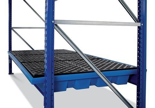 DENIOS Regalwanne KRW 18.11, aus Polyethylen (PE), Gitterrost aus PE, für Regale mit Fachbreite 1800 mm, 179586