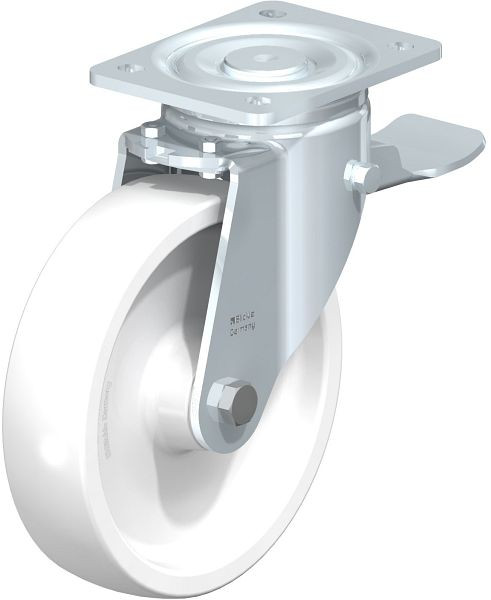 Blickle LH-SPO 201G-ST Stahlblech-Lenkrolle, Schwerlast-Ausführung, mit Anschraubplatte & Feststeller, Polyamid, Weiß, 310680