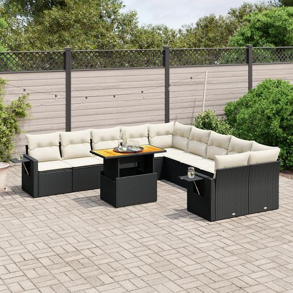 vidaXL 11-teilig Garten-Sofagarnitur mit Kissen Schwarz Poly Rattan, 3271945