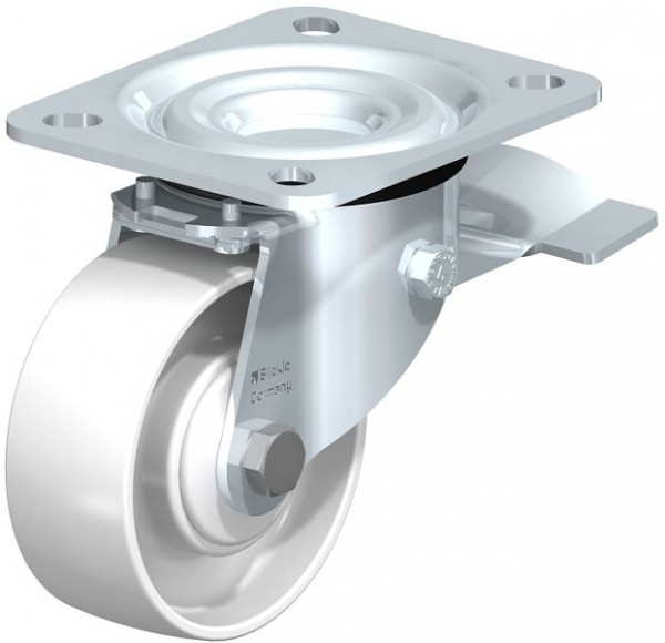 Blickle L-PO 80K-ST Stahlblech-Lenkrolle, mittelschwere Ausführung, mit Anschraubplatte & Feststeller, Polyamid, Weiß, 852631