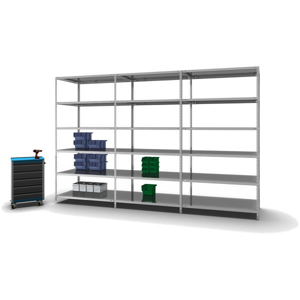 hofe Fachboden-Grundregal, 2500x800x1300 mm, 6 Fachebenen, verzinkt, 125 kg Fachlast, 750 kg Feldlast, zweiseitige Bedienung, WZG25813L