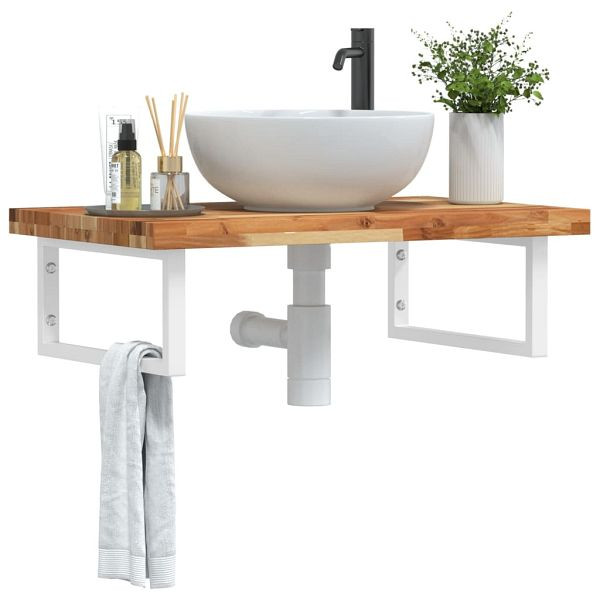 vidaXL Waschbeckenregal Wandmontage Stahl und Akazienholz, 3302856