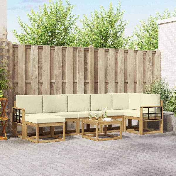 vidaXL Outdoor-Sofagarnitur mit Kissen 8-teilig Weiß und Creme Polyester, 3387989
