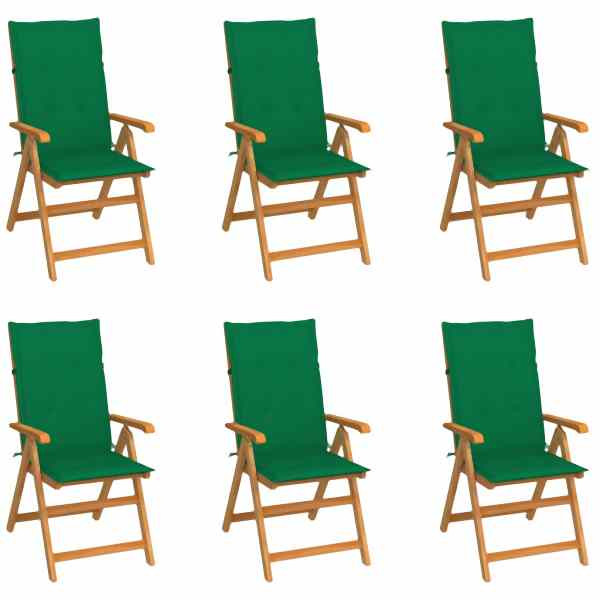 vidaXL Gartenstühle 6 Stück mit Grünen Kissen Massivholz Teak, 3065565