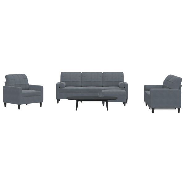 vidaXL 4-tlg. Sofagarnitur mit Kissen und Nackenrollen Dunkelgrau Samt, 3278382
