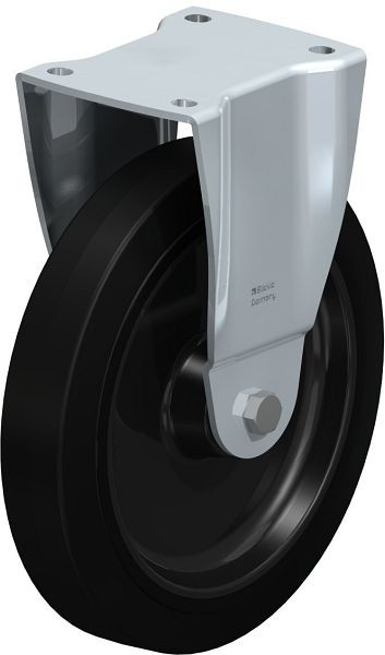 Blickle BH-POEV 250R Stahlblech-Bockrolle, Schwerlast-Ausführung, mit Anschraubplatte, Elastik-Vollgummi, Schwarz, 43554