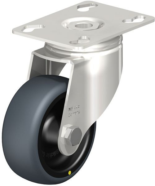 Blickle LKPXA-TPA 80G-ELS Edelstahl-Apparate-Lenkrolle mit Anschraubplatte, Thermoplastisches Gummi-Elastomer, Grau, 624254