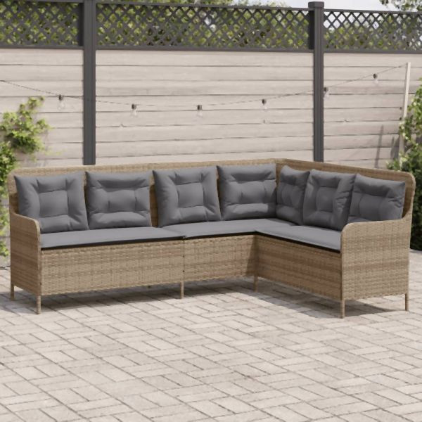 vidaXL Gartensofa in L-Form mit Kissen Beige Poly Rattan, 369003