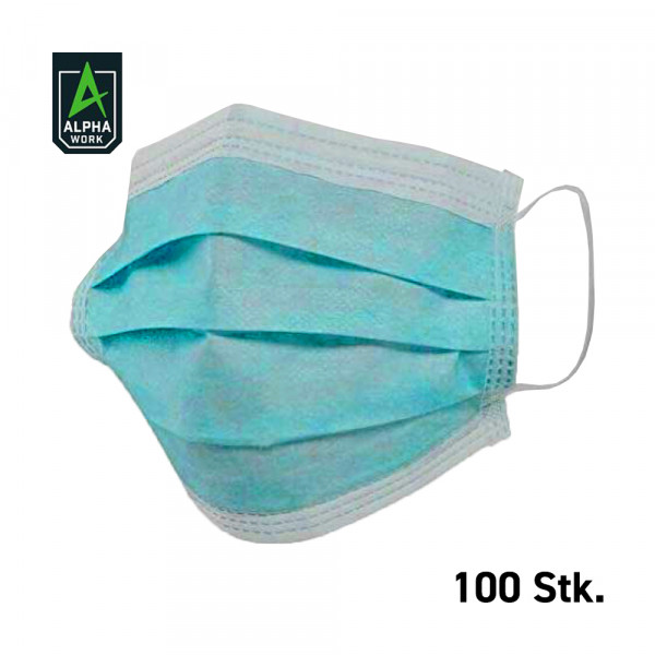 Alpha Work 100x Mundschutz 3-lagig, latexfrei, Einweg OP Maske, 13600