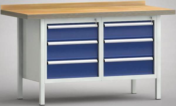 KLW Standard-Werkbank - 1500 x 700 x 840 mm L x T x H, links 150EA/2x175EA, rechts 150EA/2x175EA, WS177E-1500M40-E1661
