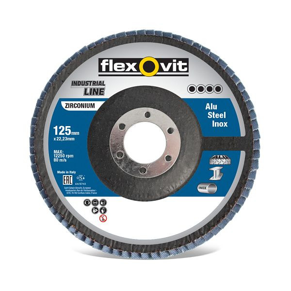 Flexovit Tellerfächerschleifscheiben FLD FDSF 180x22 R822 FLX P80 INDLZ FI INDUSTRIAL LINE konisch R822, VE: 60 Stück, 66261168611