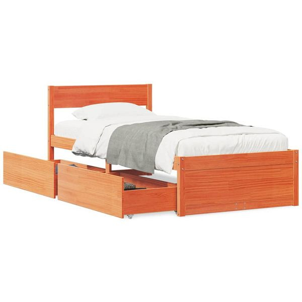 vidaXL Massivholzbett mit Schubladen Wachsbraun 90x200 cm Kiefer, 846794