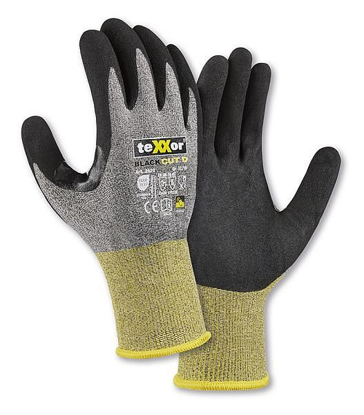 teXXor Schnittschutz-Strickhandschuhe CUT D, Farbe: grau-meliert/gelb/schwarz, Größe: 8, VE: 12 Paar, 2620-8