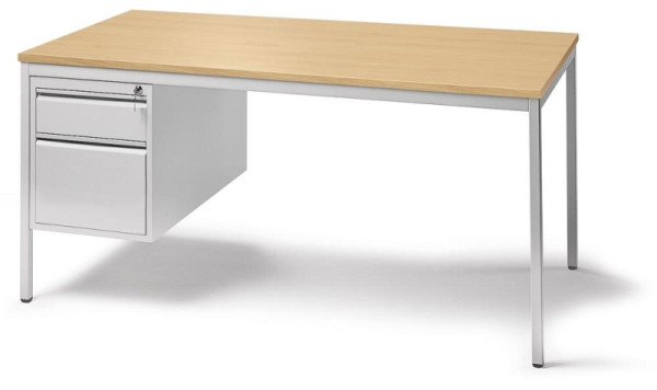 Deskin Schreibtischkombination BASE L, B 1600 x T 800 x H 720 mm, Gestell: Lichtgrau, Melamin Dekor: Buche, 1 Hängecontainer mit Hängeregistratur, 273959