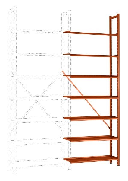 Manuflex Büro-Steck-Anbauregal mit 7 pulverbeschichteten Stahlböden, HxBxT = 2600 x 960 x 300 mm, rotorange, RA3172.2001