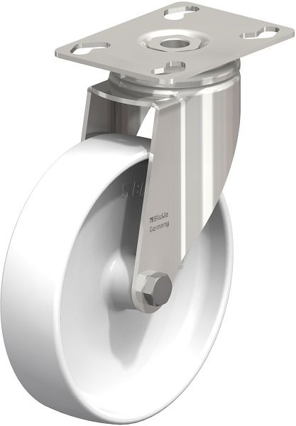 Blickle LKPXA-PO 126G Edelstahl-Apparate-Lenkrolle mit Anschraubplatte, Polyamid, Weiß, 758414