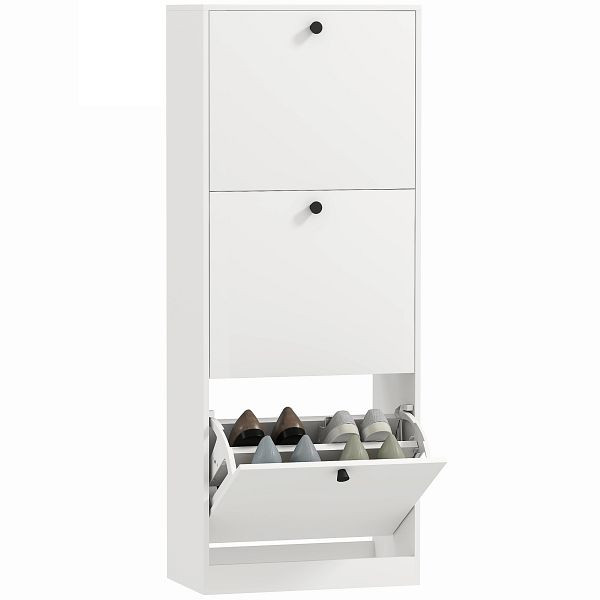 HOMCOM Schuhschrank, 3 Schubladen, für bis zu 12 Paar Schuhe, Spanplatte, Weiß, 837-564V90WT