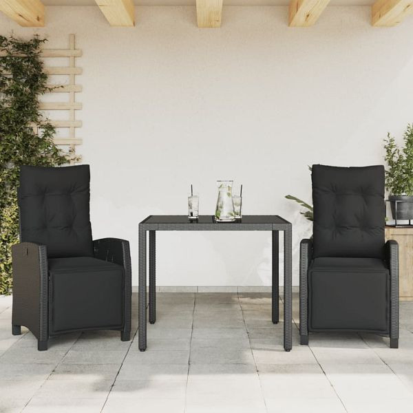 vidaXL 3-teilig Garten-Essgruppe mit Kissen Schwarz Poly Rattan, 3212888