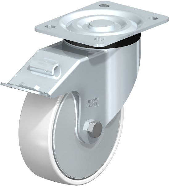 Blickle L-PPN 150R-FI-FA Stahlblech-Lenkrolle, mittelschwere Ausführung, mit Anschraubplatte & Feststeller, Polypropylen, Weiß, 762813