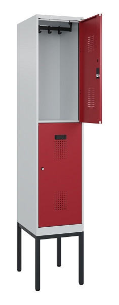 C+P Doppelstock-Spind Evolo PLUS, Gestell, 2 Fächer, 2120x400x500mm, 7035/3003, Zylinderschloss, 0493307-12 S10031