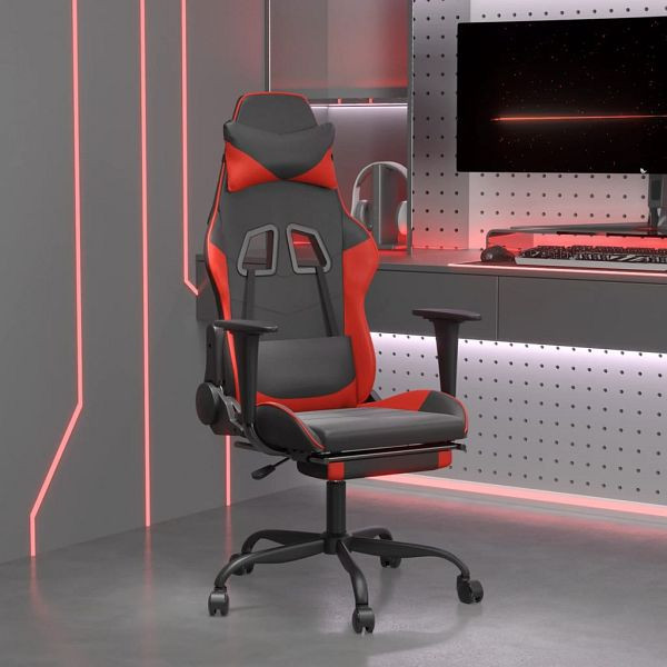 vidaXL Gaming-Stuhl mit Fußstütze Schwarz und Rot Kunstleder, 3143654