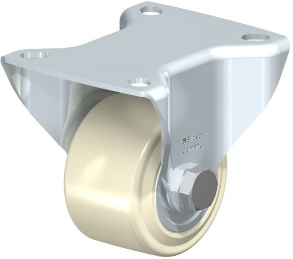 Blickle BK-GSPO 65K Stahlblech-Kompakt-Bockrolle mit Anschraubplatte, Gusspolyamid, Weiß, 760727