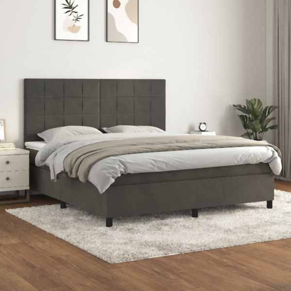 vidaXL Boxspringbett mit Matratze Dunkelgrau 160x200 cm Samt, 3143032