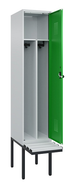 C+P Spind Evolo PLUS, 1 Abteile, 2120x400x815mm, 7035/6037, Haken 4, Drehriegel, Sitzfläche Kunststoff, Trennwand, 0490407-12F S10065