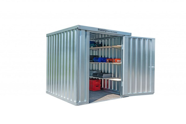 FLADAFI Materialcontainer MC 1200, verzinkt, montiert, ohne Boden, 2.100 x 2.170 x 2.115 mm, Einflügeltür auf der 2 m Seite, F12210101-F1222