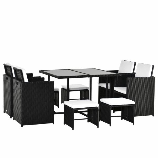 Outsunny 9 teilig Sitzgruppe Polyrattan Gartenset Sitzgarnitur Schwarz, 841-105