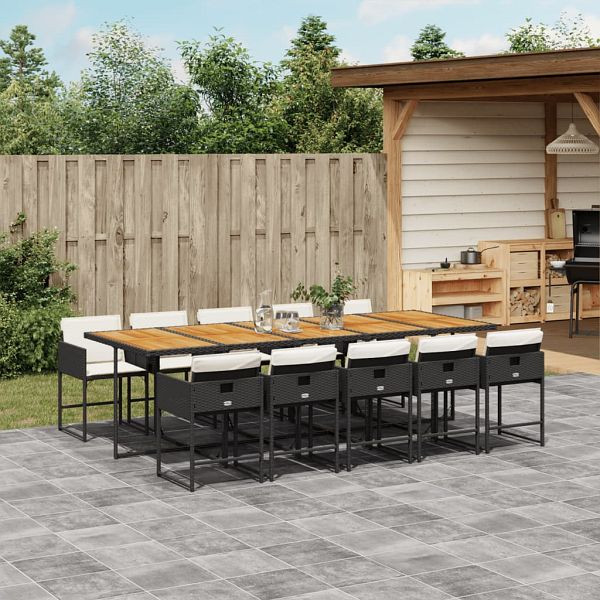 vidaXL 11-teilig Garten-Essgruppe mit Kissen Schwarz Poly Rattan, 3278066