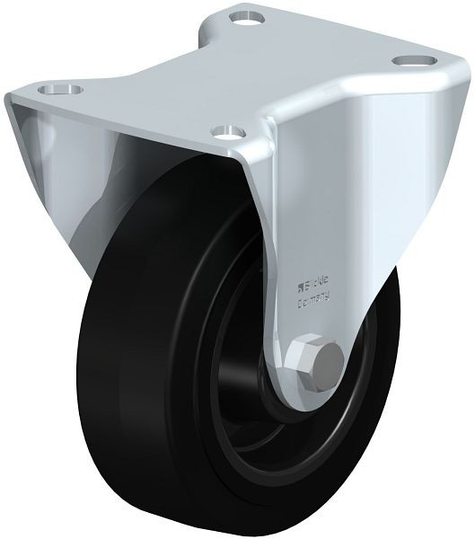 Blickle B-POEV 100XR Stahlblech-Bockrolle, mittelschwere Ausführung, mit Anschraubplatte, Elastik-Vollgummi, Schwarz, 850373