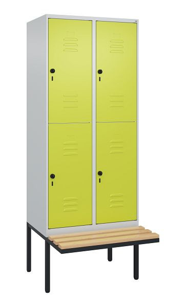 C+P Doppelstöckiger Spind Classic PLUS, 2 Abteile, 2120x800x815mm, 7035/0024, Drehriegel, Sitzleisten aus Buche, schwebende Sitzfläche, 0803407-22 S10010