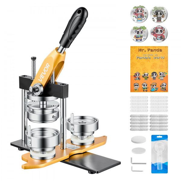 VEVOR Buttonmaschine 58 mm mit 100 Buttonrohlingen, Kreisschneider & Zauberbuch, ergonomischer Griff, QJSKXZJ58MMX5T5X6001V0
