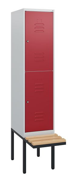 C+P Doppelstöckiger Spind Classic PLUS, 1950x400x815mm, 7035/3003, Zylinderschlösser, Sitzleisten aus Buche, schwebende Sitzfläche, 0803405-12 S10031