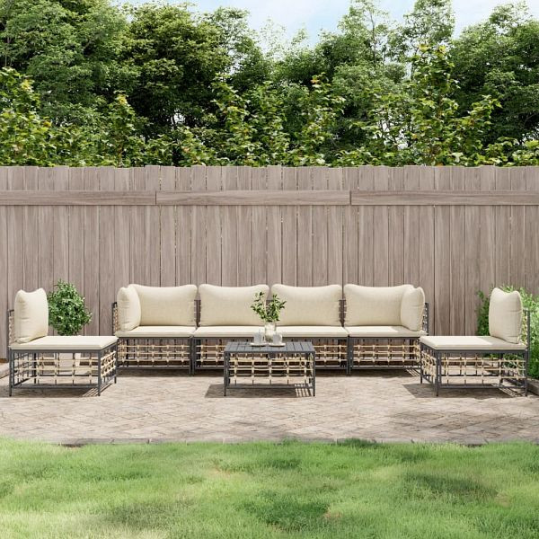 vidaXL 7-teilig Garten-Lounge-Set mit Kissen Anthrazit Poly Rattan, 3186722