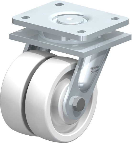 Blickle LOD-SPO 125K Stahlgeschweißte Schwerlast-Doppel-Lenkrolle, Polyamid, Weiß, 610899