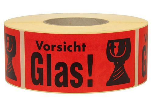 DENIOS Warn- und Hinweisetiketten, Vorsicht Glas, 145 x 70 mm, aus Papier, 299622