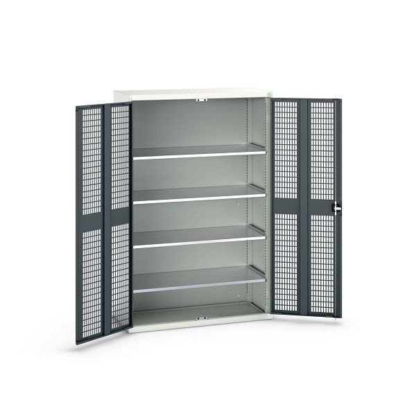 bott verso Flügeltürschrank mit Belüftung, mit 4 Fachböden, BxTxH: 1300 x 550 x 2000 mm, Lichtgrau / Anthrazitgrau, 16926783.19