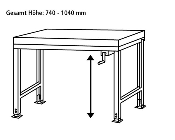Manuflex Grundwerkbank PROFI Ergo K mit Multiplexplatte, BxTxH = 1000 x 800 x 740-1040 mm, Graugrün, WP8044.0001