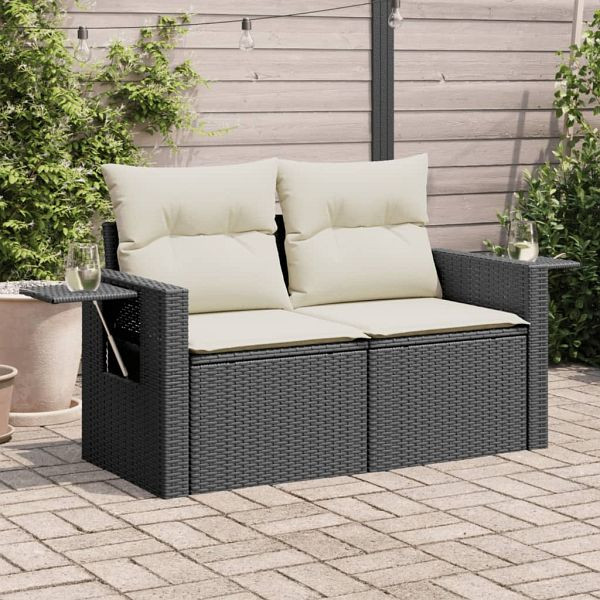 vidaXL Gartensofa mit Kissen 2-Sitzer Schwarz Poly Rattan, 366005