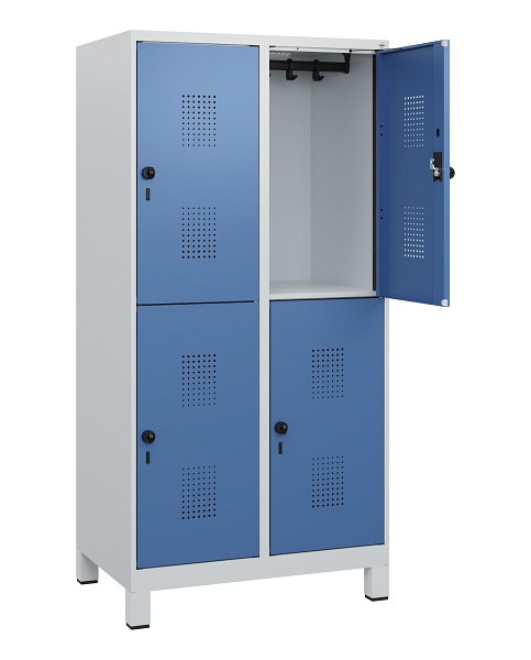 C+P Doppelstöckiger Spind Evolo PLUS, Füße, 4 Fächer, 1630x800x500mm, 7035/5023, Drehriegel, 0493105-22 S10008