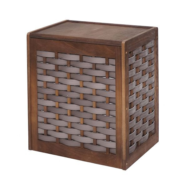 Mendler Wäschekorb HWC-G37, Wäschesammler Wäschesortierer Wäschebox, Massiv-Holz Shabby-Look Geflecht 61x51x35cm, braun, 72819