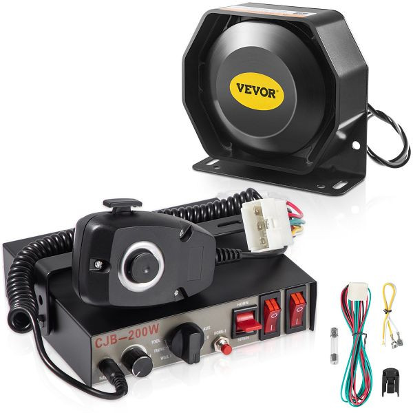 VEVOR Auto Warnalarm Lautsprecher Sirenen-Set, 8 Töne, 200 W, MIC-System, Polizei-, Krankenwagen-, Feuerwehr- und Ingenieurfahrzeuge, 200WCZHHQ00000001V0