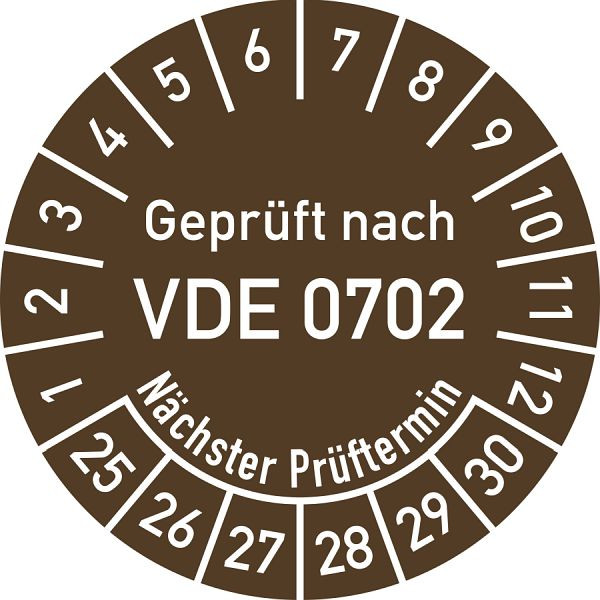 Moedel Prüfplakette VDE 0702 Nächster Prüftermin, 2025-2030, Folie, Ø 30mm, VE: 10 Stück/Bogen, 108580