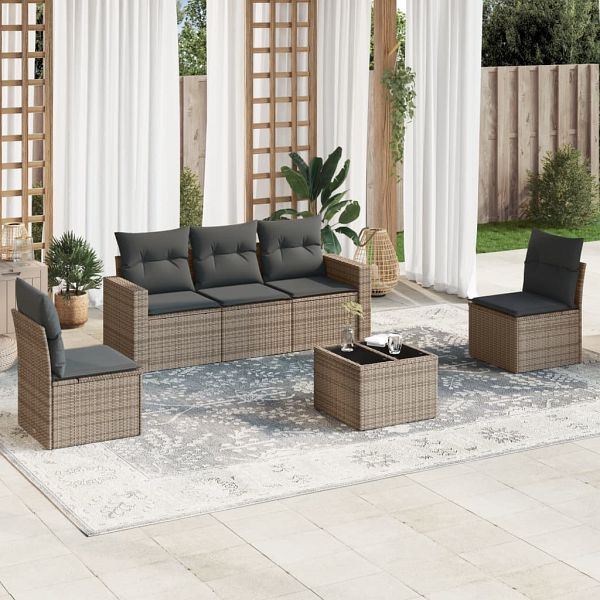 vidaXL 6-tlg. Garten-Sofagarnitur mit Kissen Grau Poly Rattan, 3251137