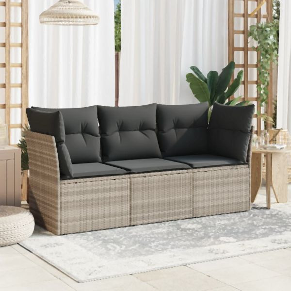 vidaXL 3-tlg. Garten-Sofagarnitur mit Kissen Hellgrau Poly Rattan, 3217212