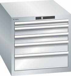 LISTA Schubladenschrank 27x36E (BxTxH) 564x725x533mm KEY Lock, Lichtgrau, 5 Schubladen, Fronthöhen: 50 - 150 mm, 78.511.020